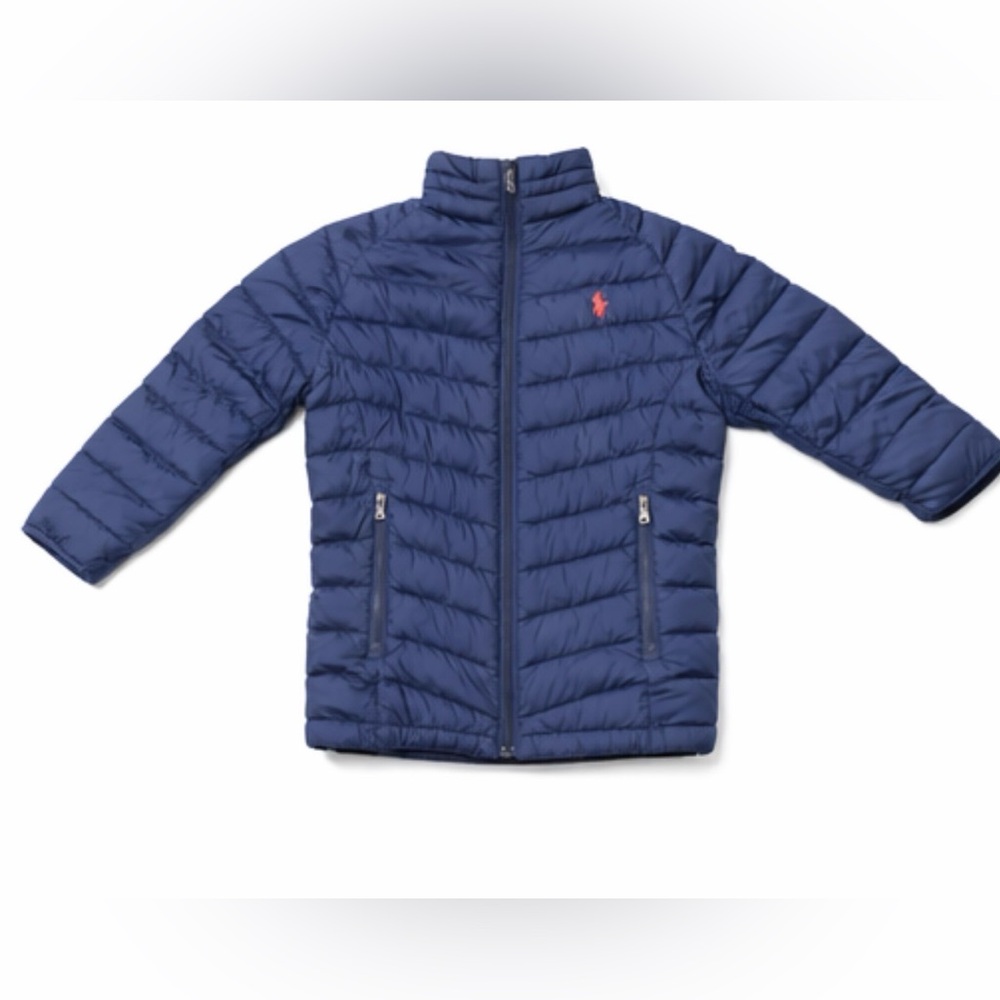Polo Ralph Lauren Boys Navy Puffer Jacket Size 6 Red Pony Full Zip